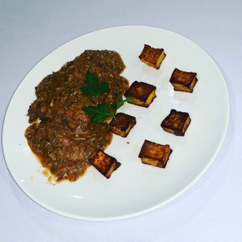 Solomillo Strogonoff con calabaza asada